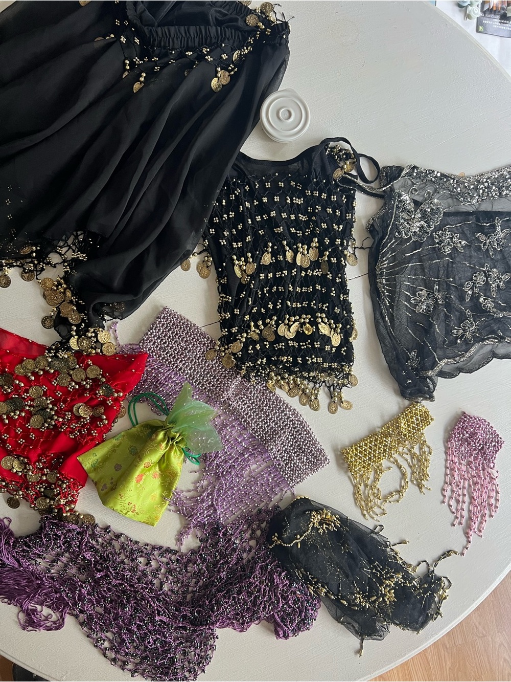 Black Coin-Embellished Belly Dance costume pieces